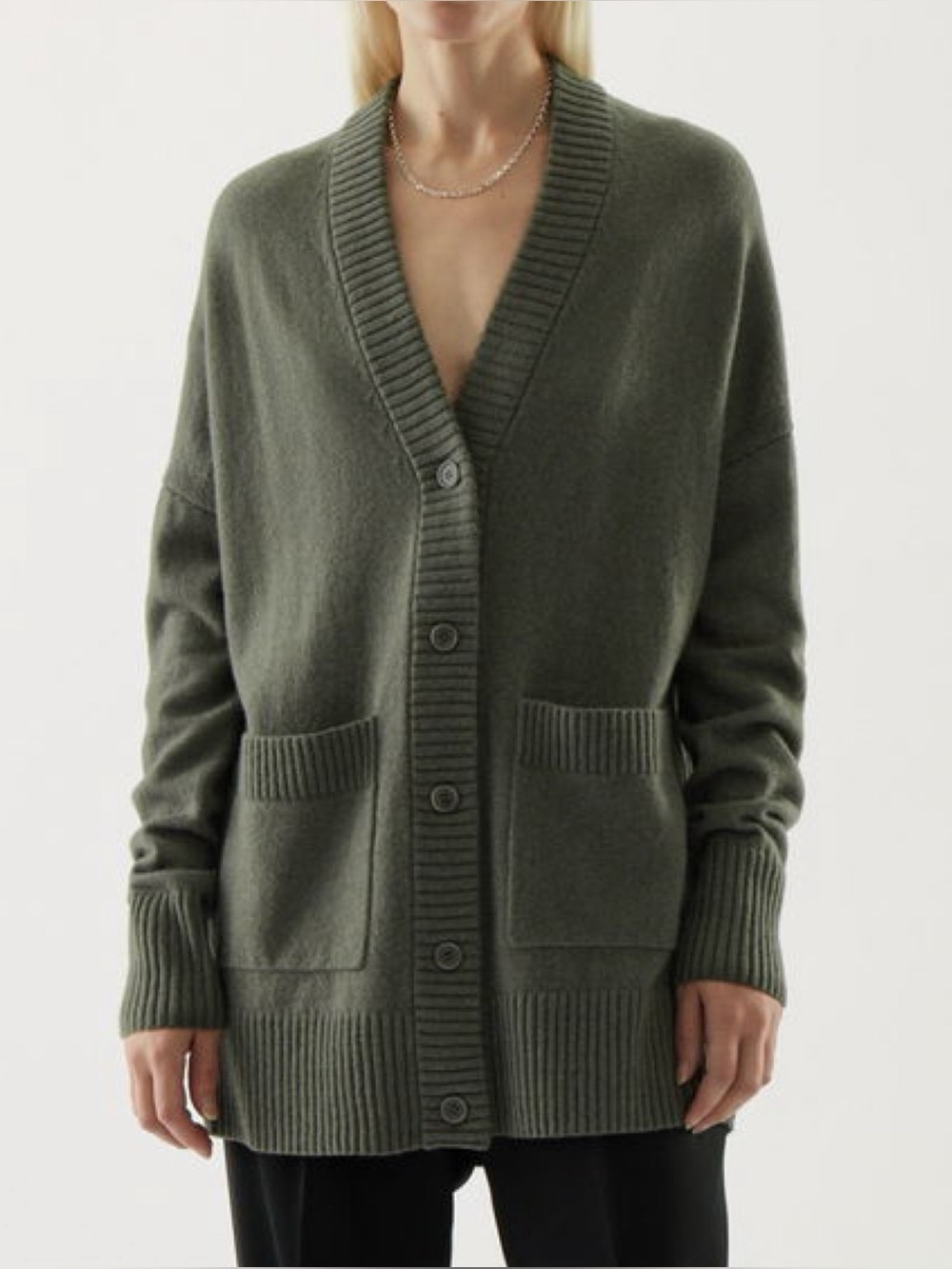 COS Lambswool Olive Green Oversized Cardigan Sweater XS/Small